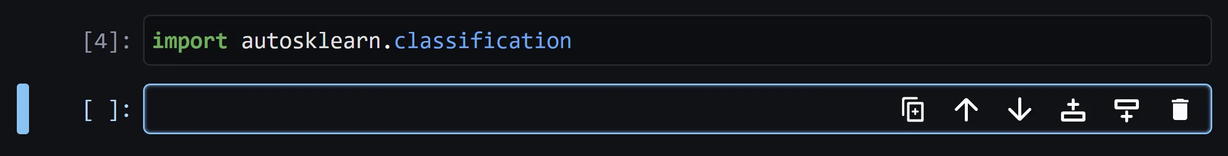 A screenshot of importing autosklearn.classification in a SageMaker notebook without error.