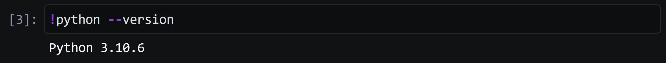 A screenshot of running the python command in a SageMaker notebook and observing it reports that it is version 3.10.